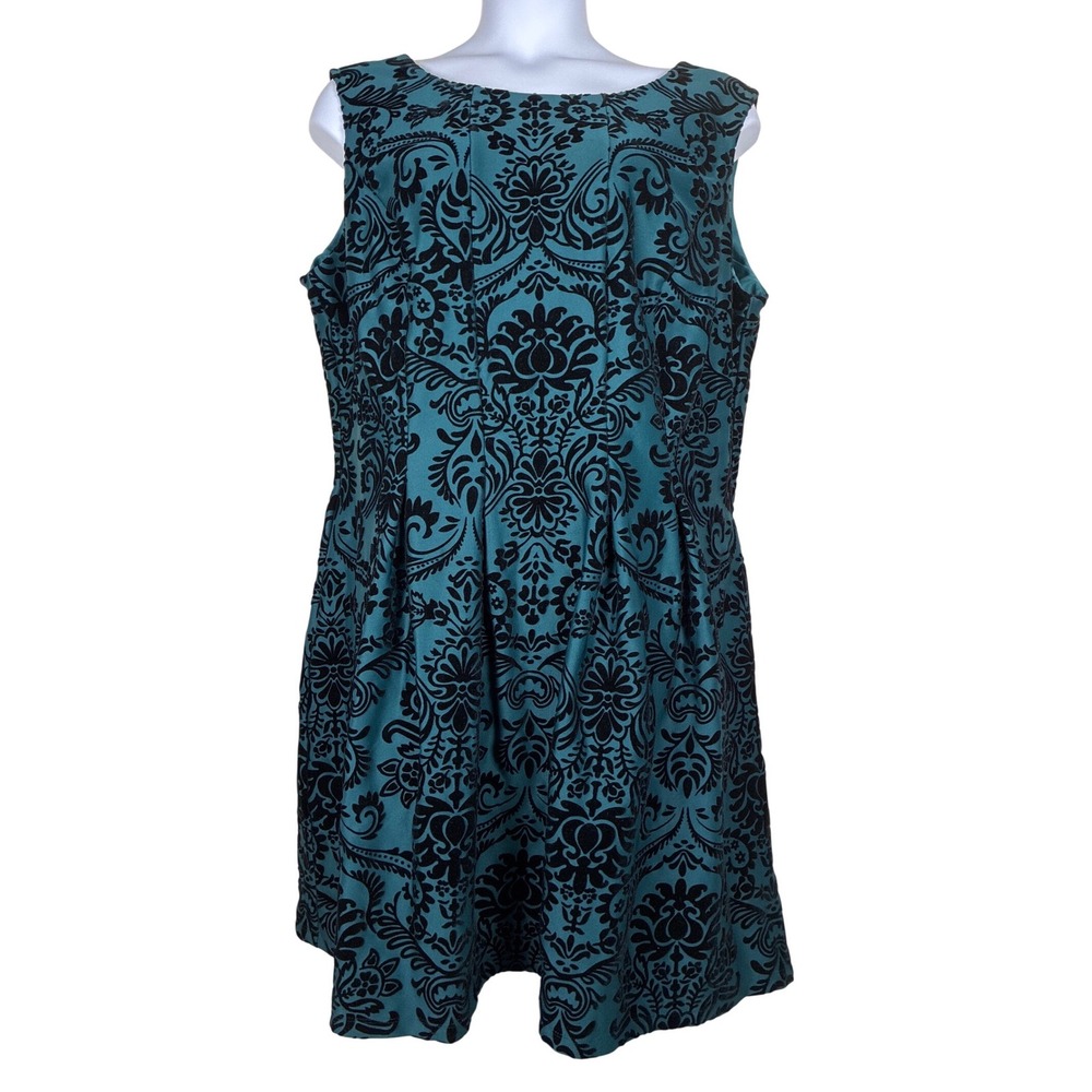 Gabby Skye Dress 22W Plus Scuba Teal Black Velvet Burnout flocked fit and flare